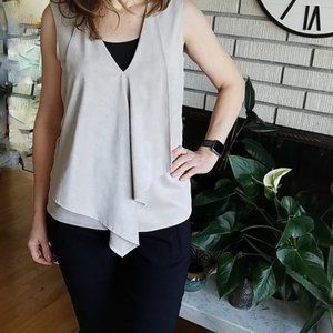 BCBGMAXAZRIA Faux-Suede Sleeveless Asymmetrical Soft Top